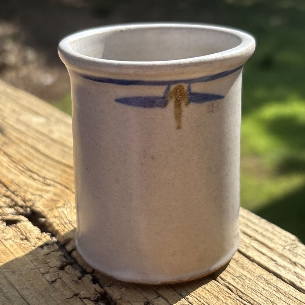Small Salt-Glazed Stoneware Pottery Crock, Dragonfly, Signed